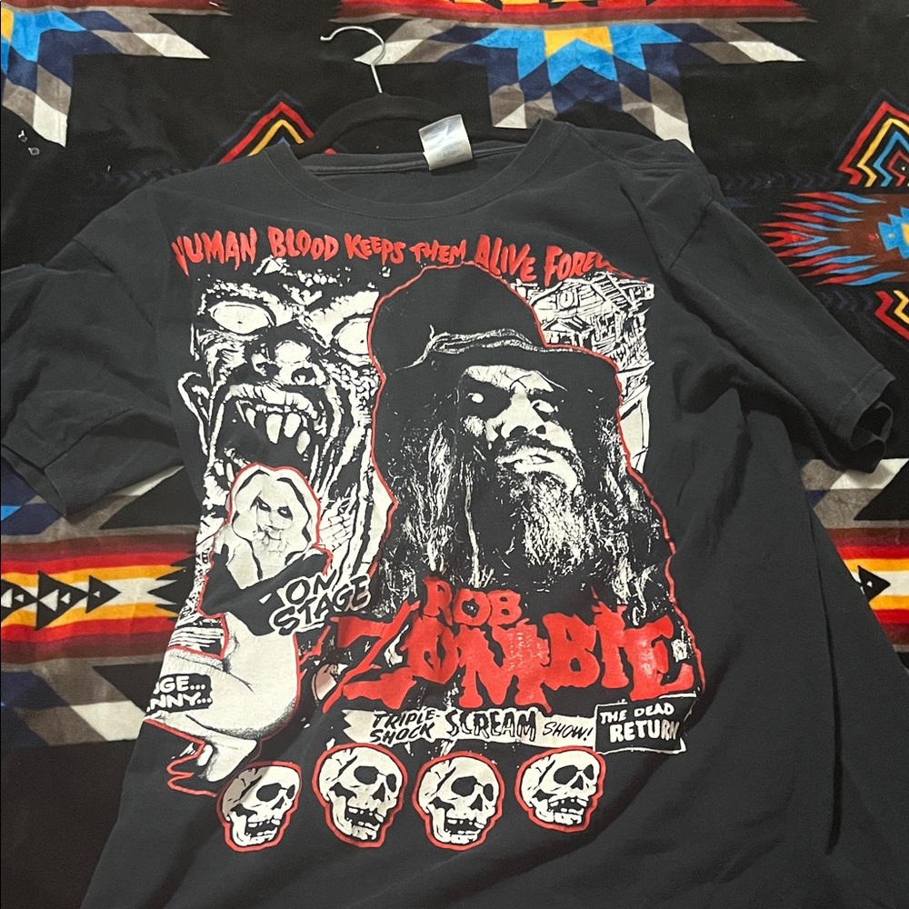 Gildan Black Graphic Tee with Red and White Accents